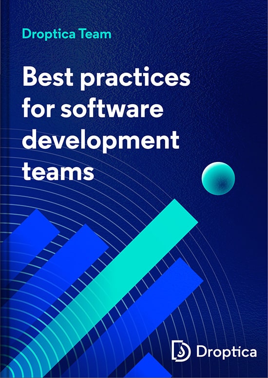 Abstract cover of the e-Book. Its title is "Best practices for software developmnt teams" 