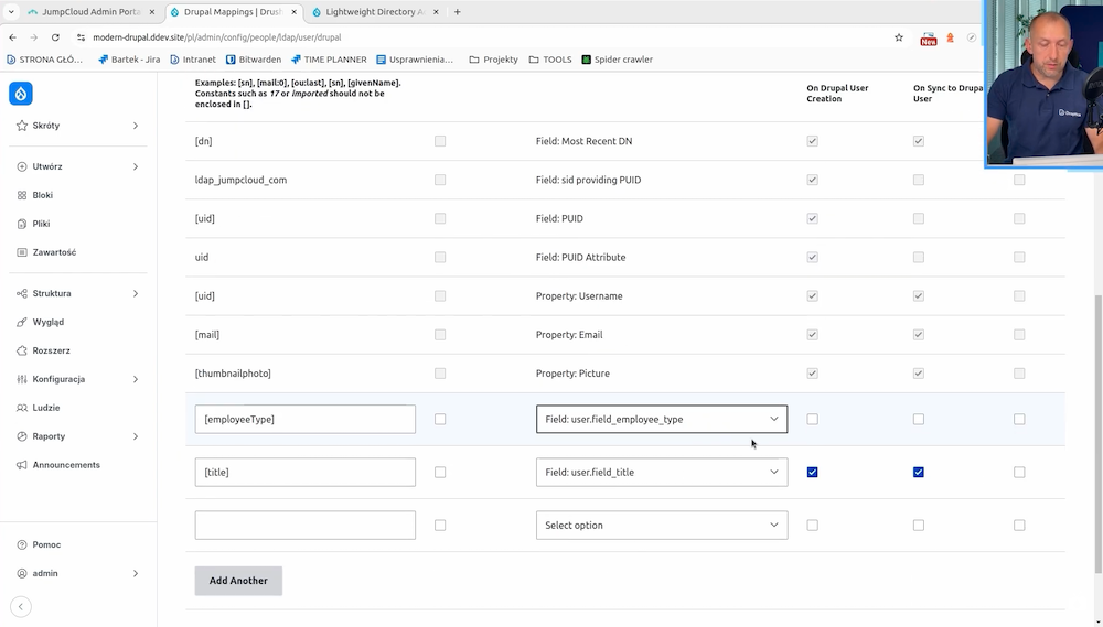 Entering a token from the LDAP server in Drupal that corresponds to the new "employee type" field.