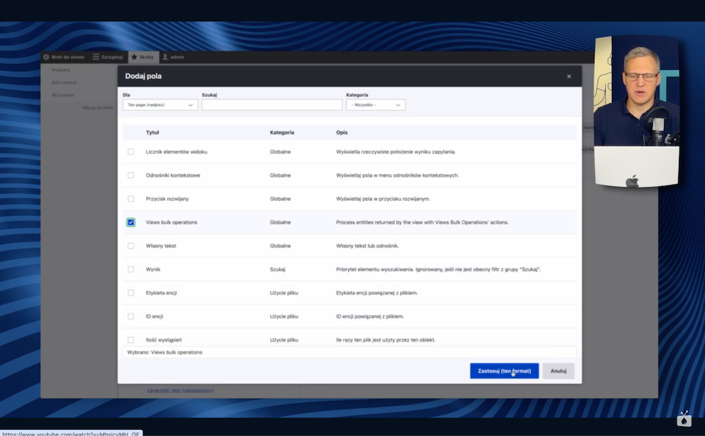 Views Bulk Operations setup screen in Drupal for bulk product editing.