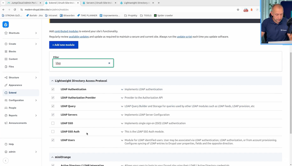 List of modules in Drupal related to LDAP, such as LDAP Authentication, LDAP SSO, or LDAP Users.