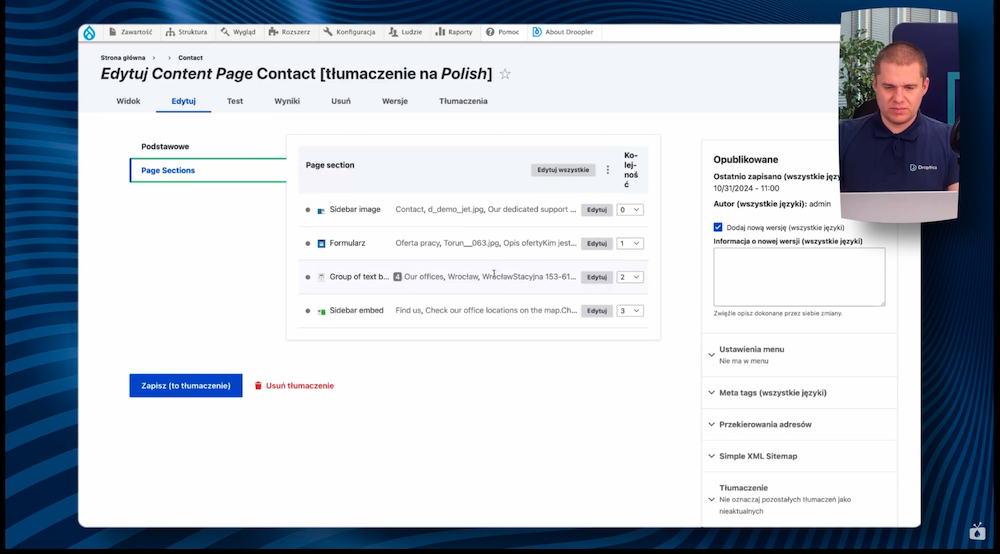 A screen showing the editing of the web page on which the job application form is to be embedded.