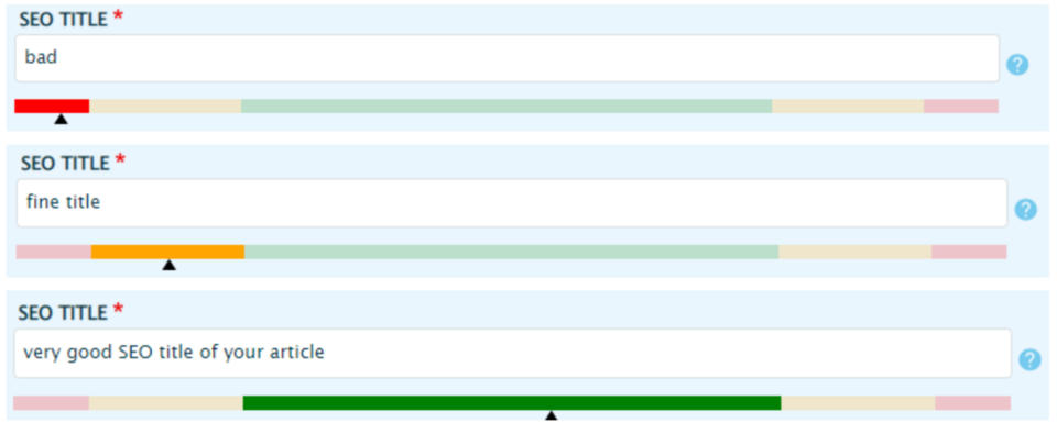 SEO Title field in Thunder CMS has a validity indicator that helps determine the length of the title