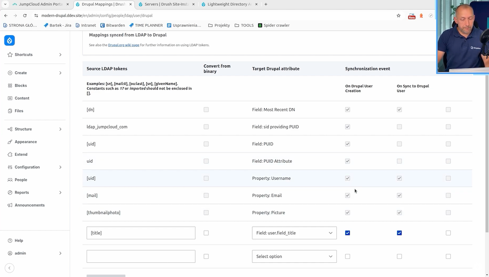 Mapping basic fields in the system for LDAP compatibility with Drupal.