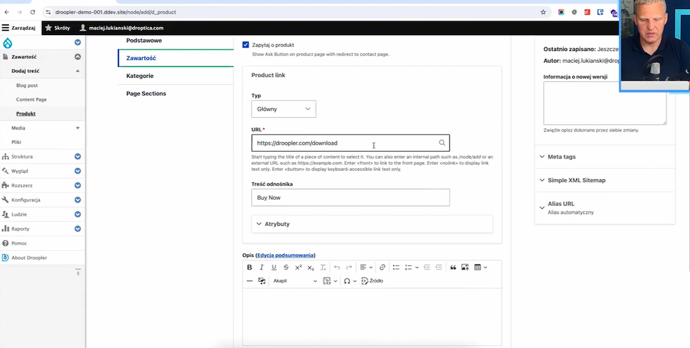  The process of adding a new product card for manufacturers on Drupal using the Droopler distribution. 