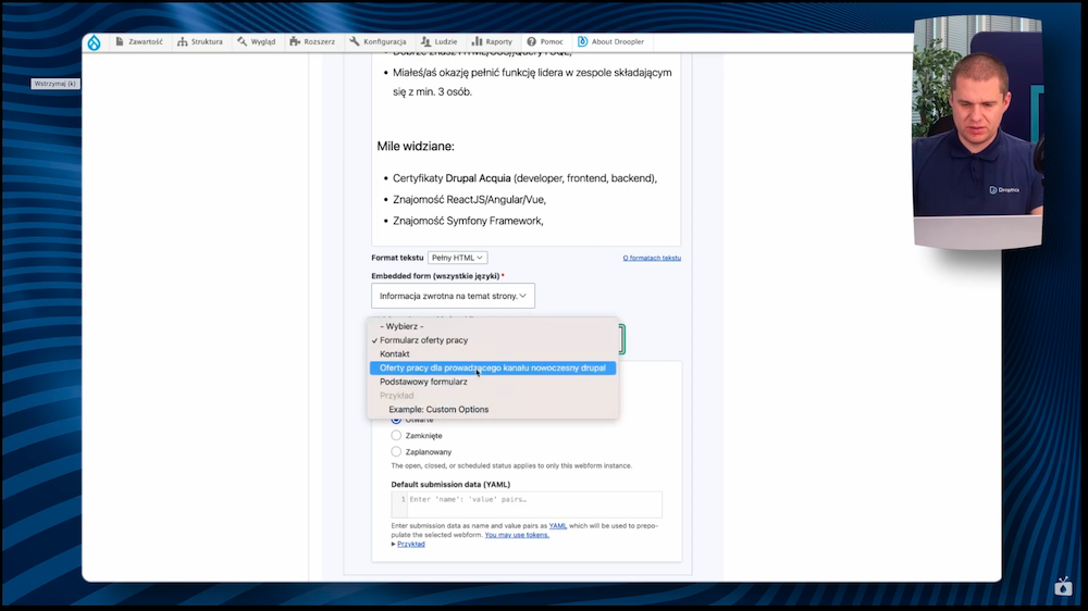 An example of a drop-down list with forms on the page, from which you can choose the right one.