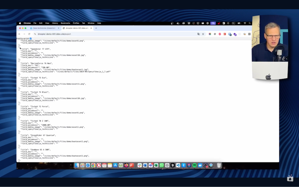 A view of verifying the performance of the created endpoint after issuing data from the API in Drupal.