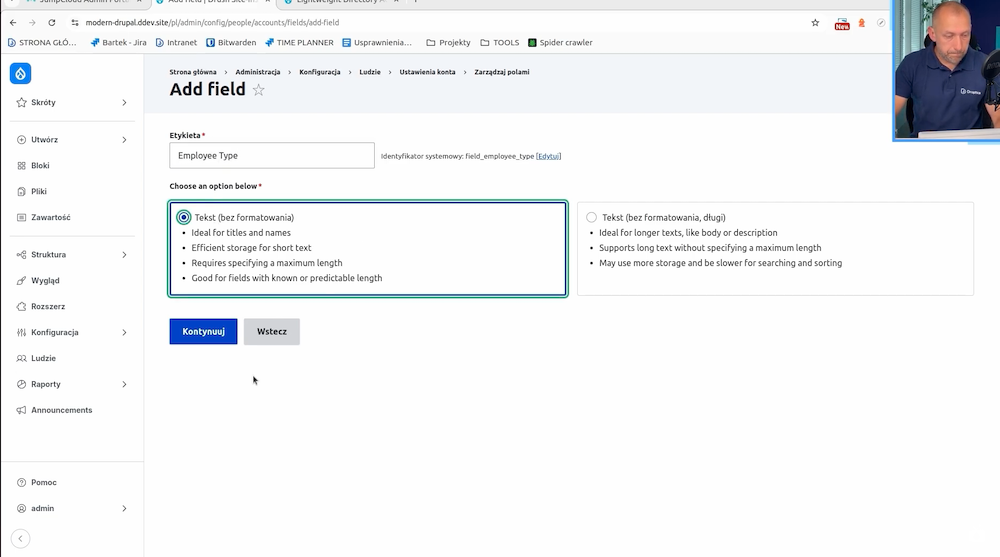 Adding an "employee type" field in Drupal for LDAP integration.