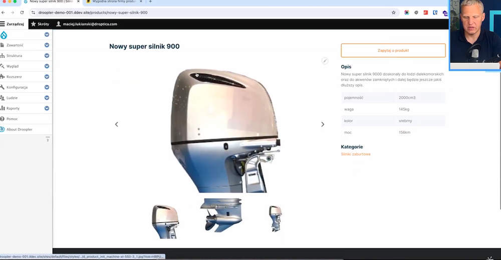 An example of a product card with a table of parameters on a manufacturing industry website.