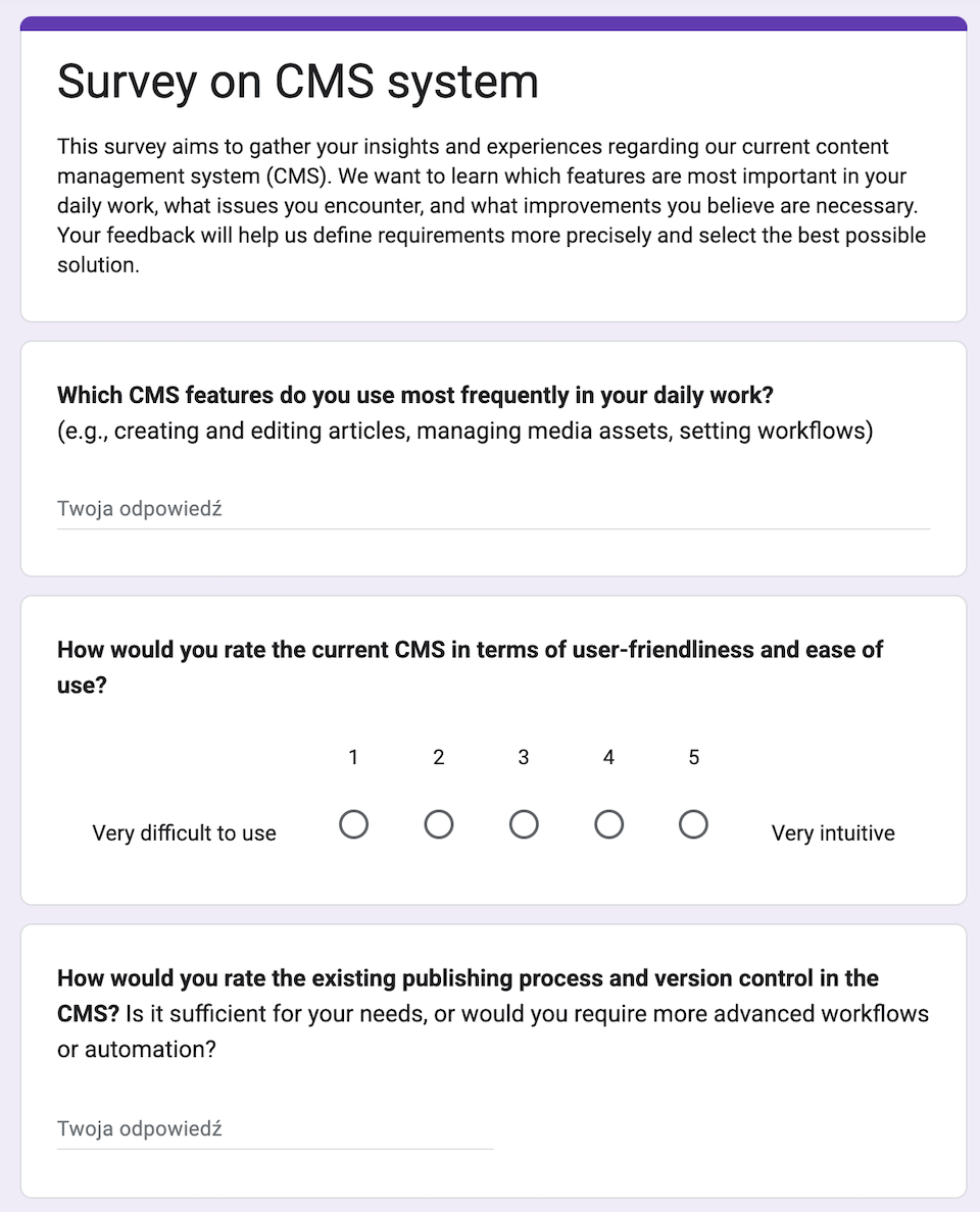 An example of a CMS functionality survey that can be conducted among employees.