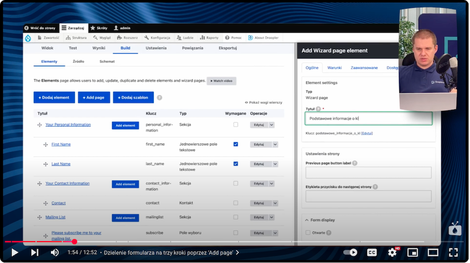 Step configuration view of a multi-step form in the admin panel in Drupal.