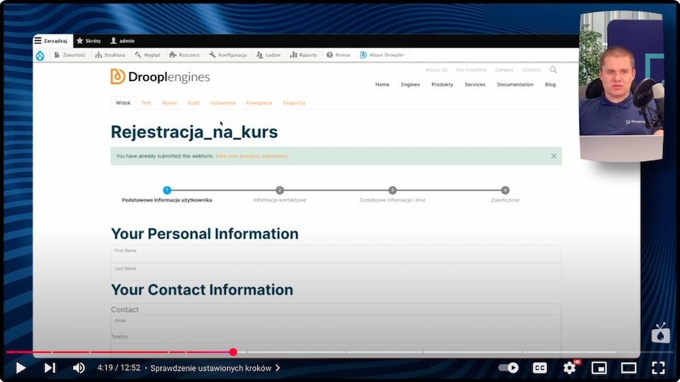 Configuring a progress bar for a multi-step form in Drupal with information visible to the user.