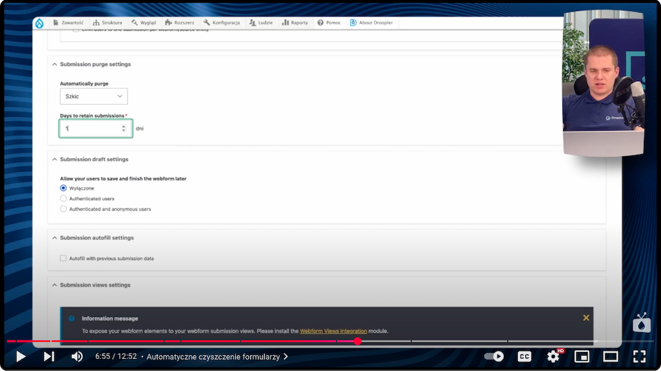  Automation settings view for a multi-step form in Drupal with an option to clear submissions.