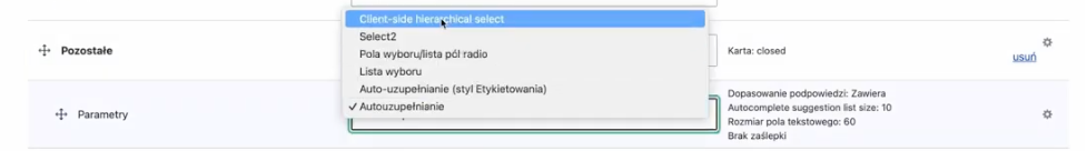 Changing the field in the parameters to Hierarchical Select to easily choose the item.