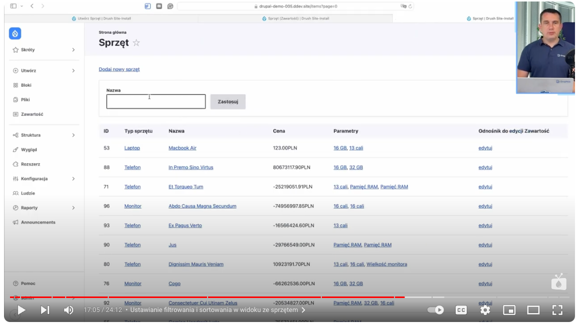 Adding company filtering of data by item name in the equipment inventory.