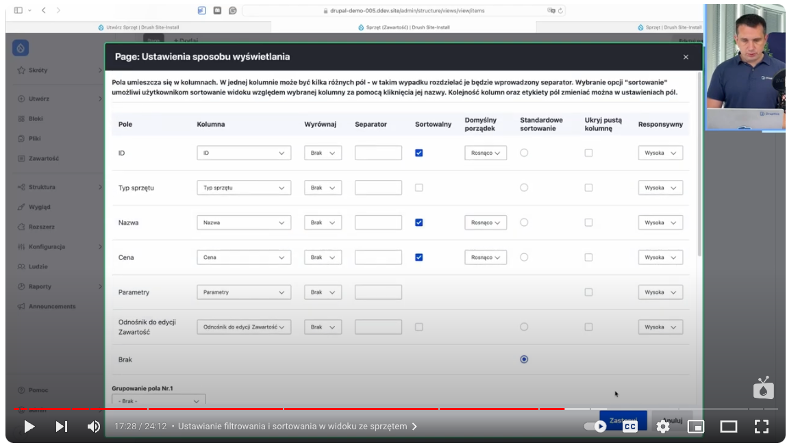 Setting the display method with the option to sort data by price, ID, or name.