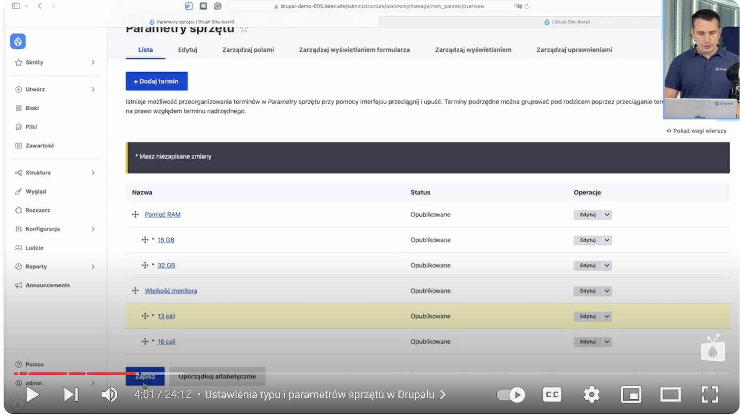 An example of sorting equipment parameters in Drupal for an inventory of business assets.