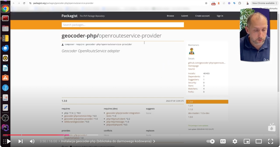  A screen with the installation process of geocoder-php for free map coding in Drupal.