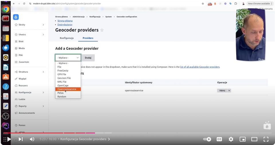 Configuration of the Geocoder module providers in Drupal for distributor map creation.