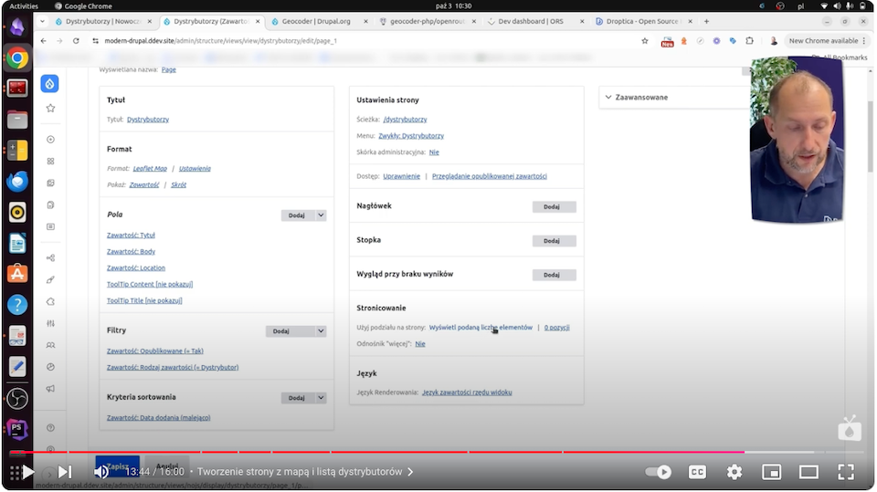 Creating a view with a map and a list of suppliers for display on a web page on Drupal.