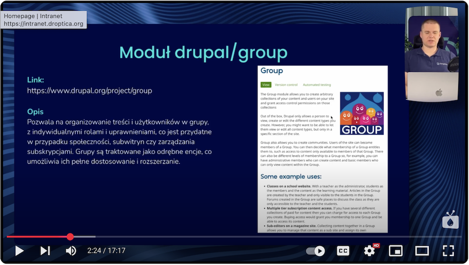 An excerpt from the Nowoczesny Drupal episode about the Group module for organizing users.