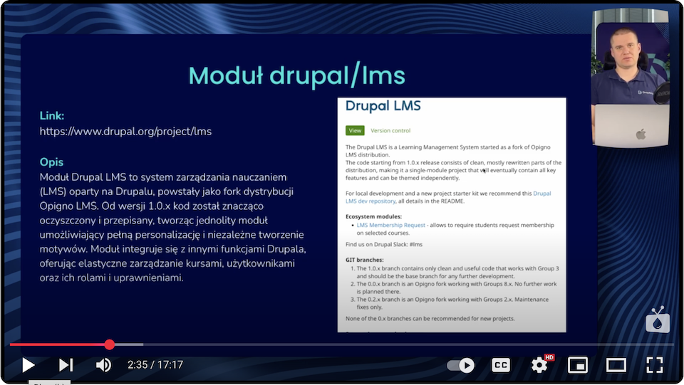 A presentation describing an LMS module for Drupal to manage learning in selling online courses.