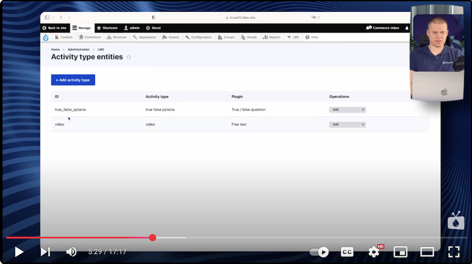 Screenshot of the configuration of the LMS module for setting up online course sales in Drupal.