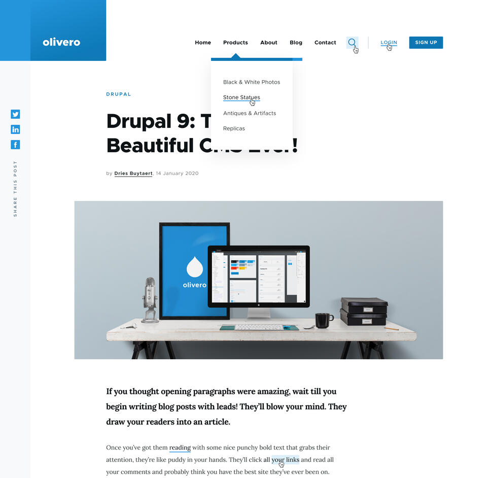 Olivero is a default frontend theme in Drupal 10