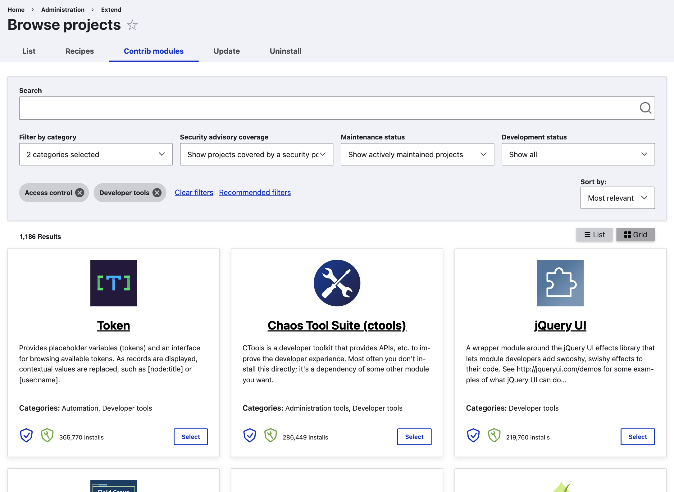 A new feature in Drupal, Project Browser, allows you to easily browse and install projects
