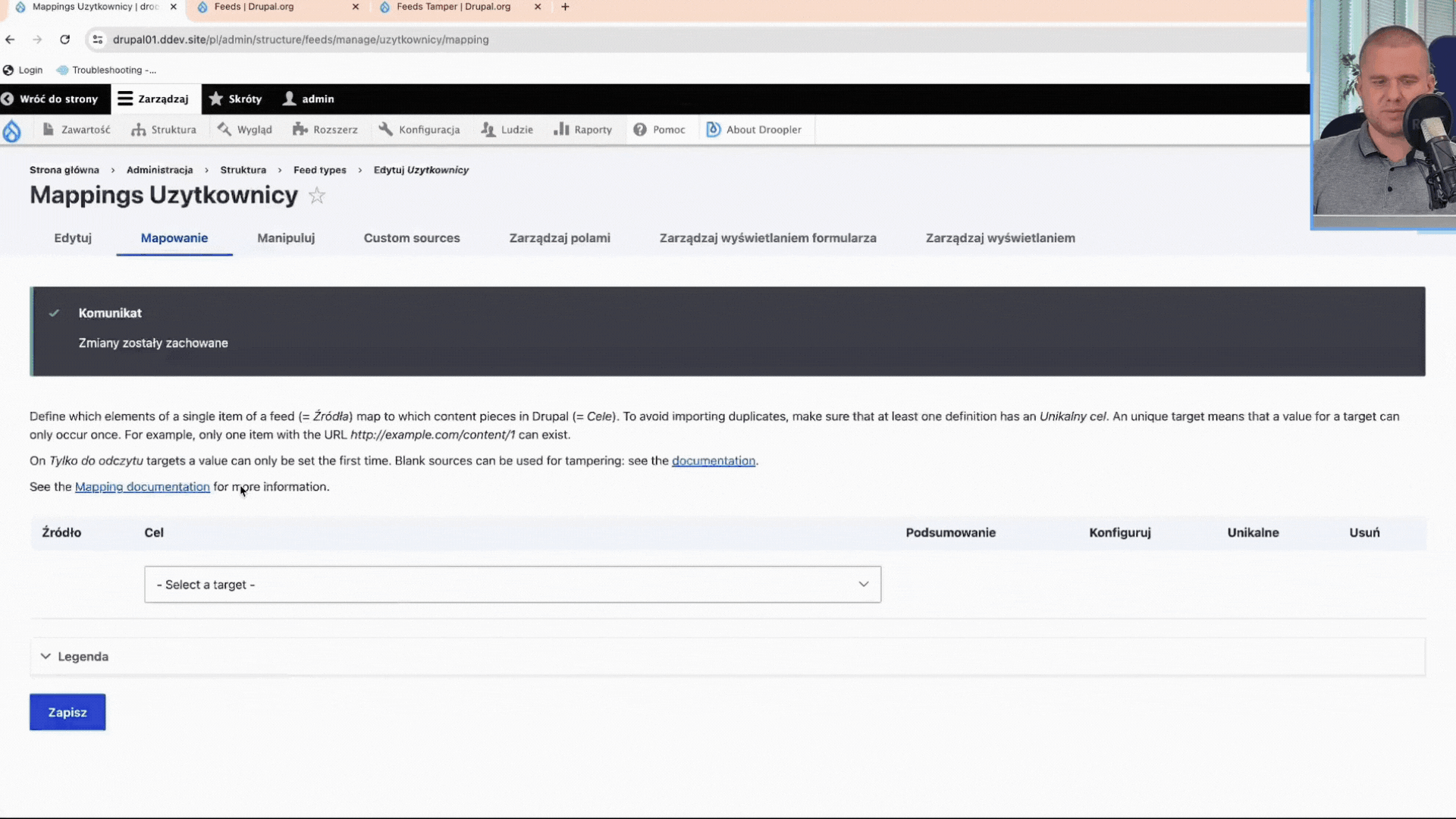 The process of mapping fields for users when importing from a CSV file into Drupal.