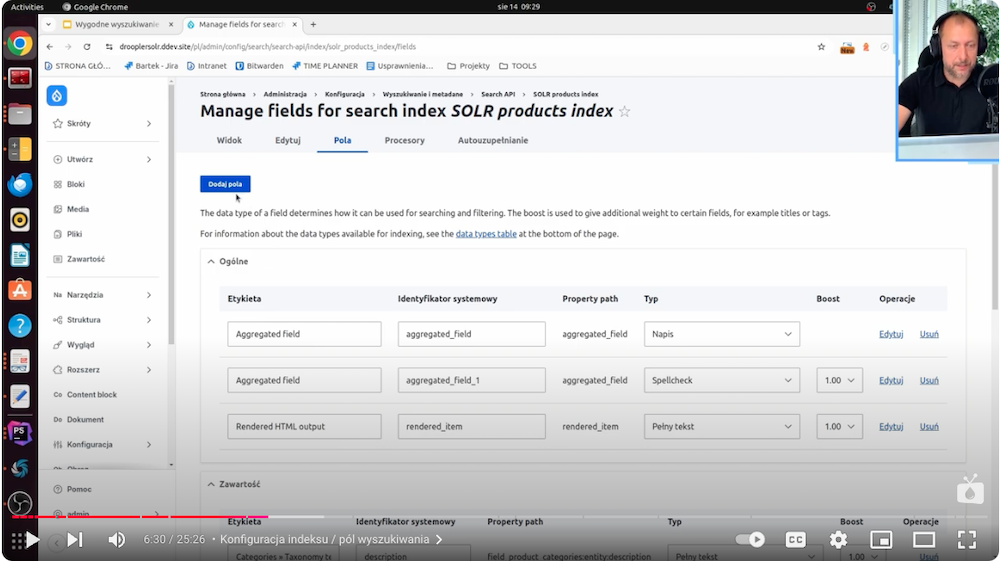 Configuring indexes that store data in Drupal using Apache Solr modules for a product search engine.