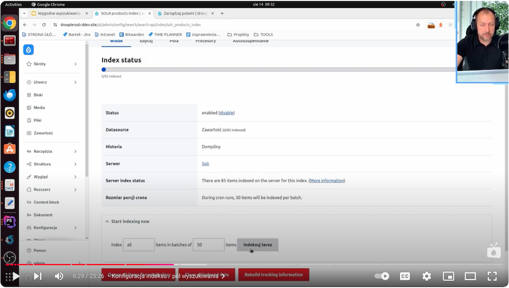 Post-indexing status check for the product search engine in Drupal using the Apache Solr module.