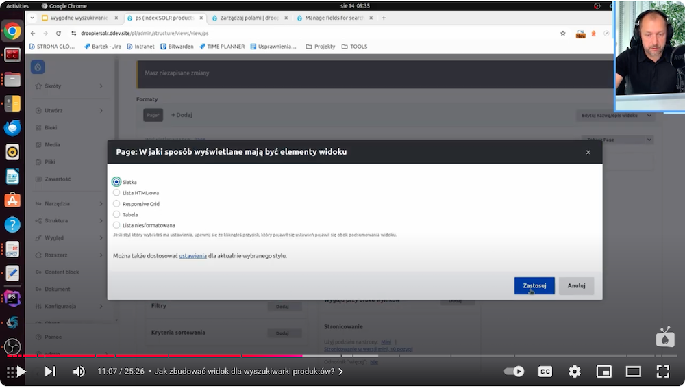 Setting in Drupal how view elements will be displayed for the product search engine on the website.