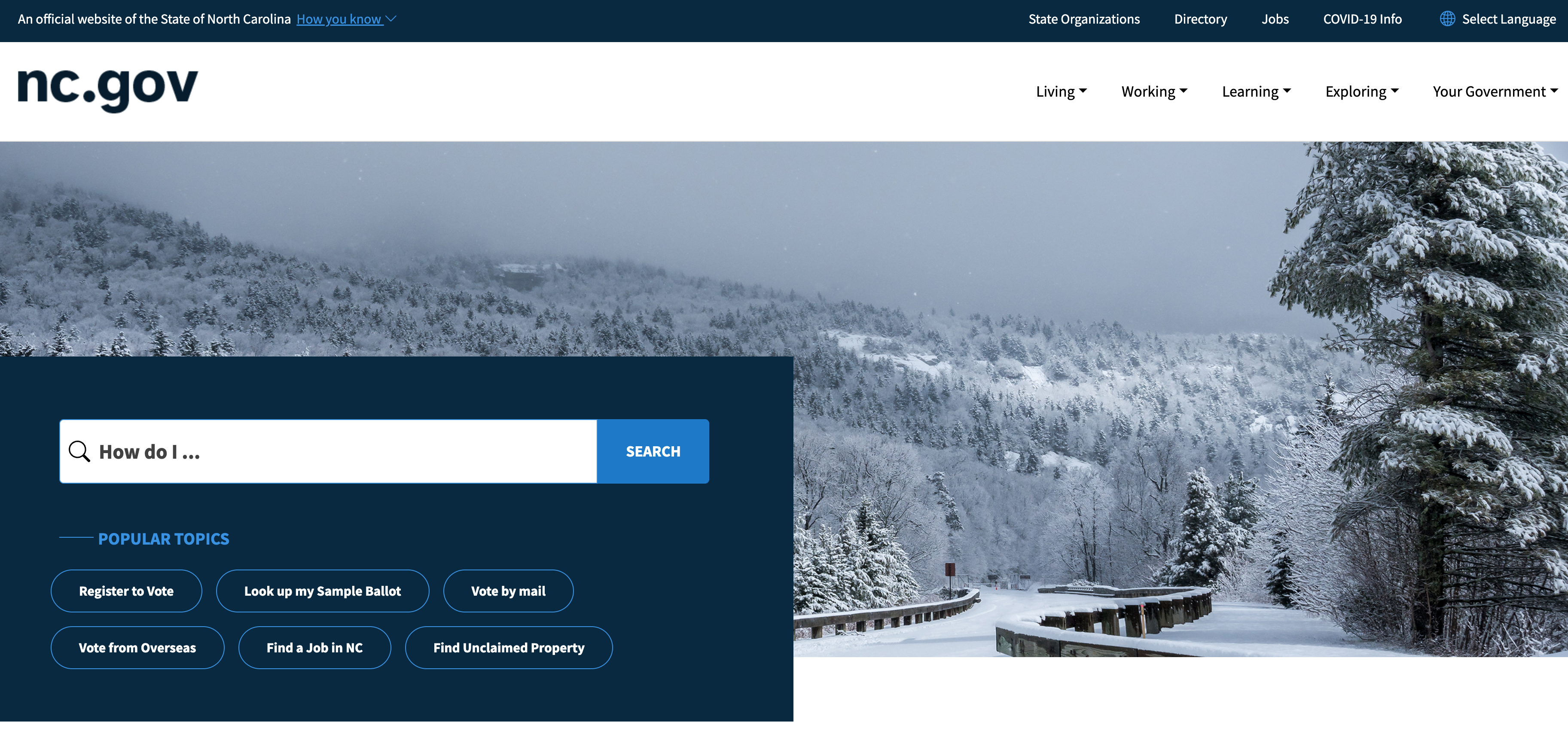 Example of using the Barrio Bootstrap Drupal theme on the website of the state of North Carolina