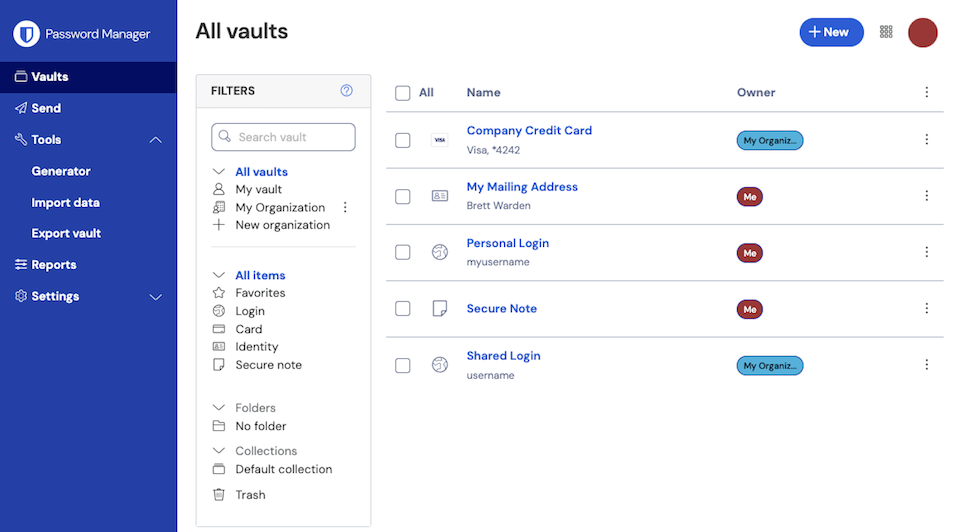 Screenshot of the Bitwarden tool as an example of a password manager to strengthen site security.