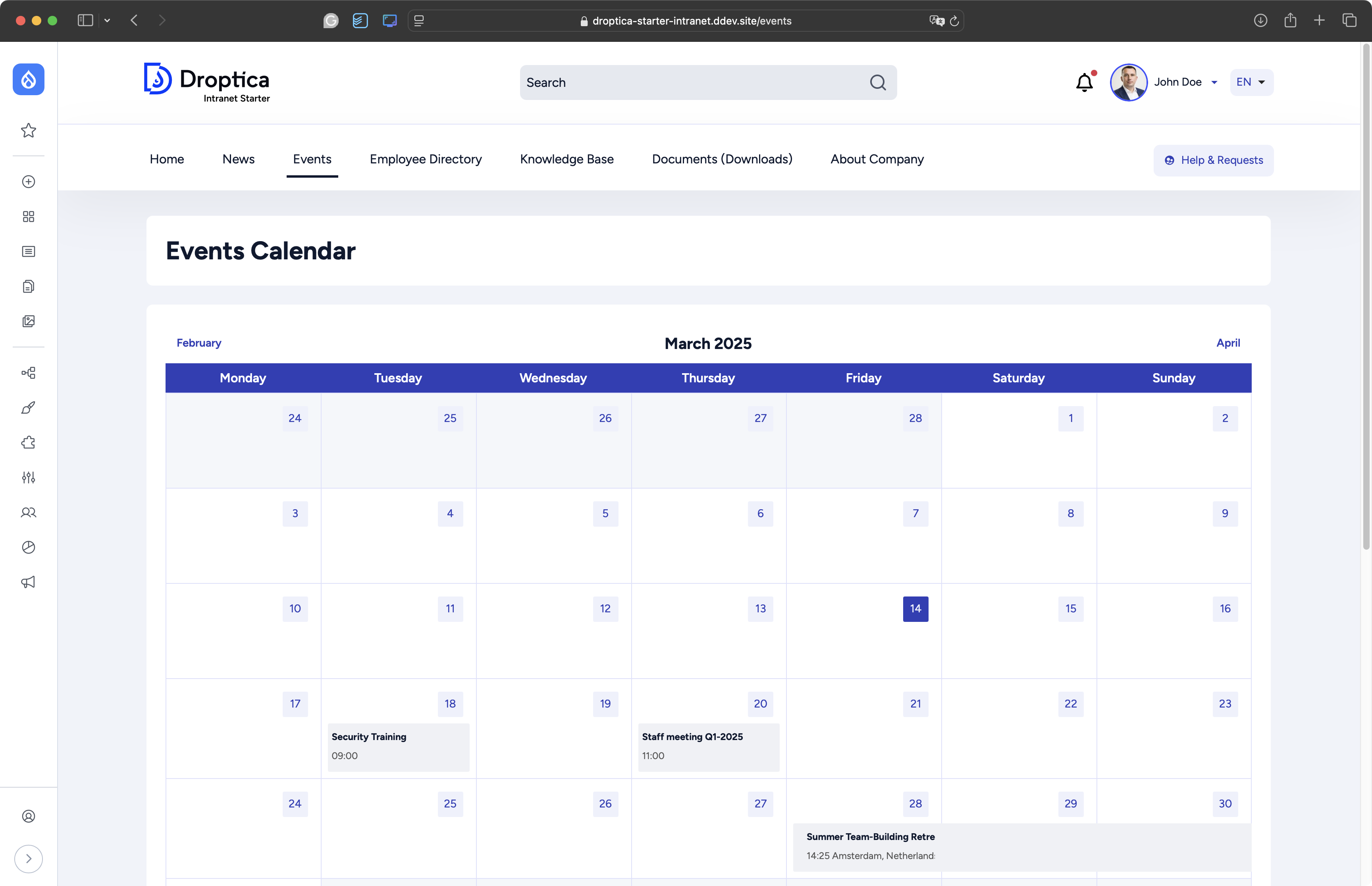 The calendar in the Open Intranet tool allows you to easily plan and share company events