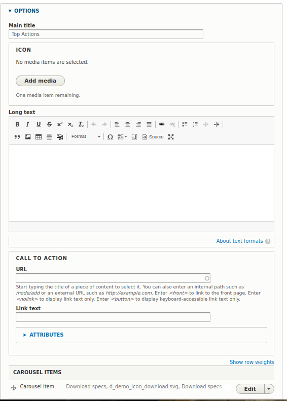 The configuration form of a Drupal paragraph