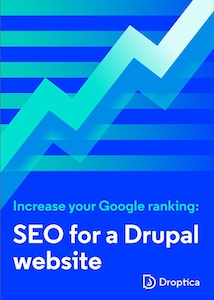 The cover of the expert guidance with tips on how to increase a Google ranking for Drupal websites. 