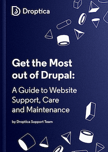 The cover of the Droptica ebook about website support, care, and maintenance for Drupal site owners.