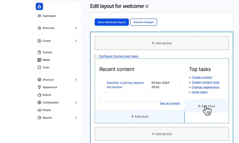 Editing page layout with Drupal CMS, a tool for non-technical content editors