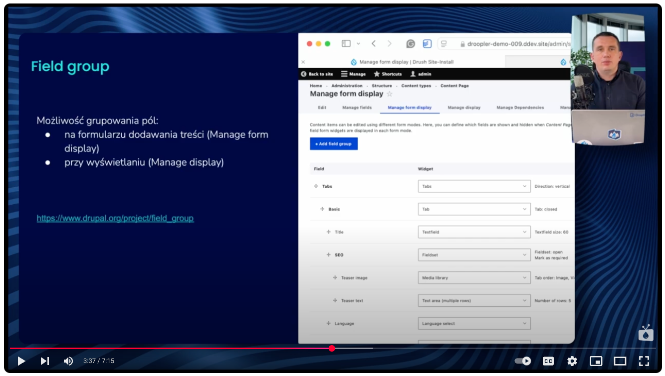With the Field Group Drupal module, the content editors can arrange their forms by grouping fields into tabs or accordions