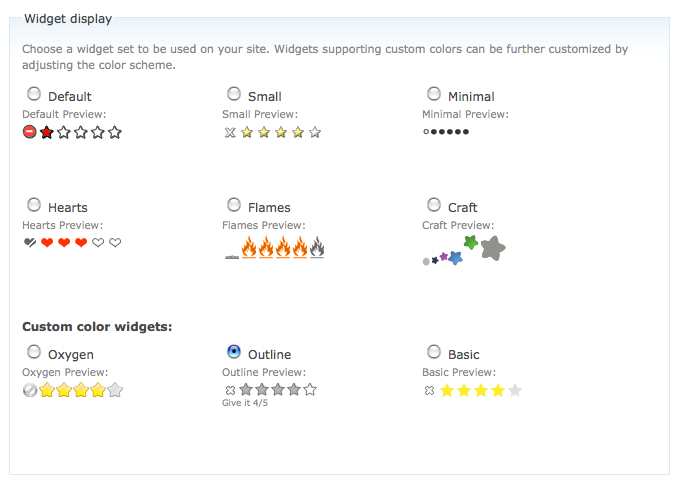 Selecting a widget to be displayed within the Fivestar module