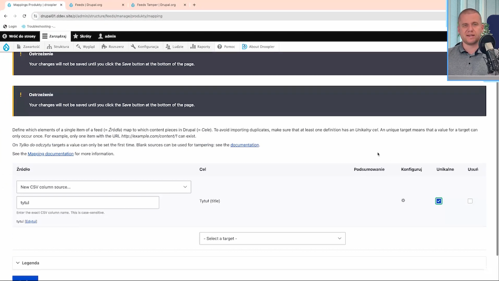 One element of field mapping in product import is selecting the source from the CSV file.