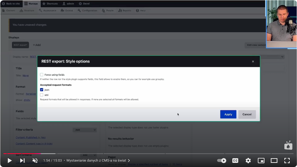 Changing data format to JSON in Drupal when exposing data from headless CMS.