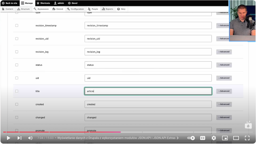 Displaying data from Drupal using the JSON API and JSON API Extras modules.