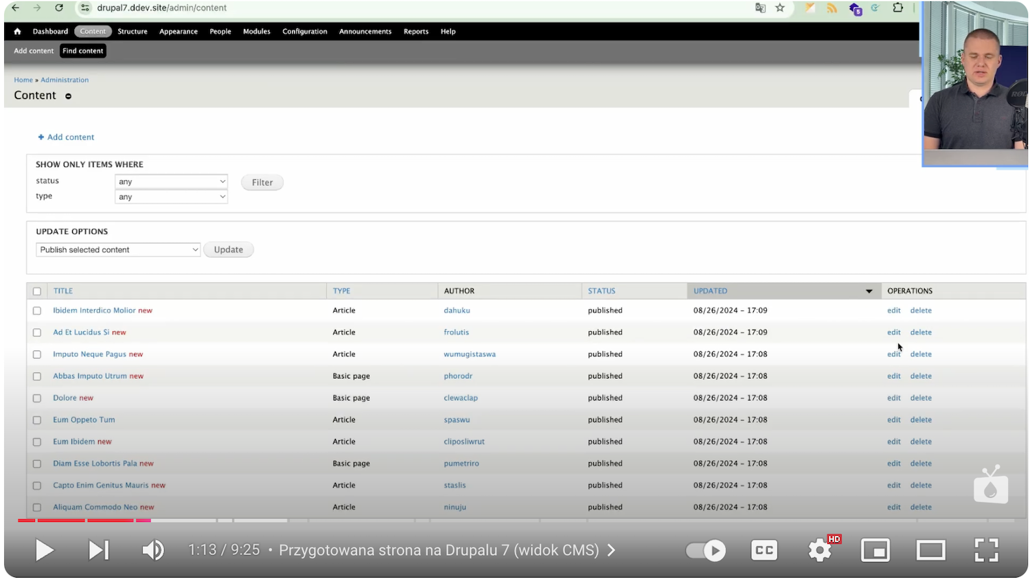 Articles and simple pages as content types in Drupal 7 ready for migration.