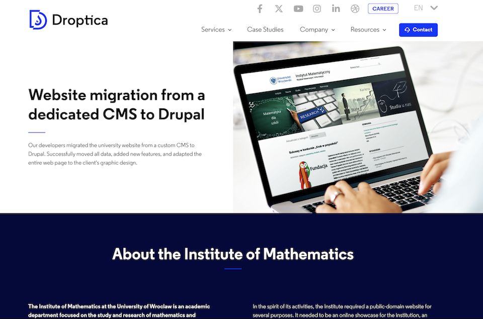 Example of a section with case studies with best content management system implementations by Droptica. 