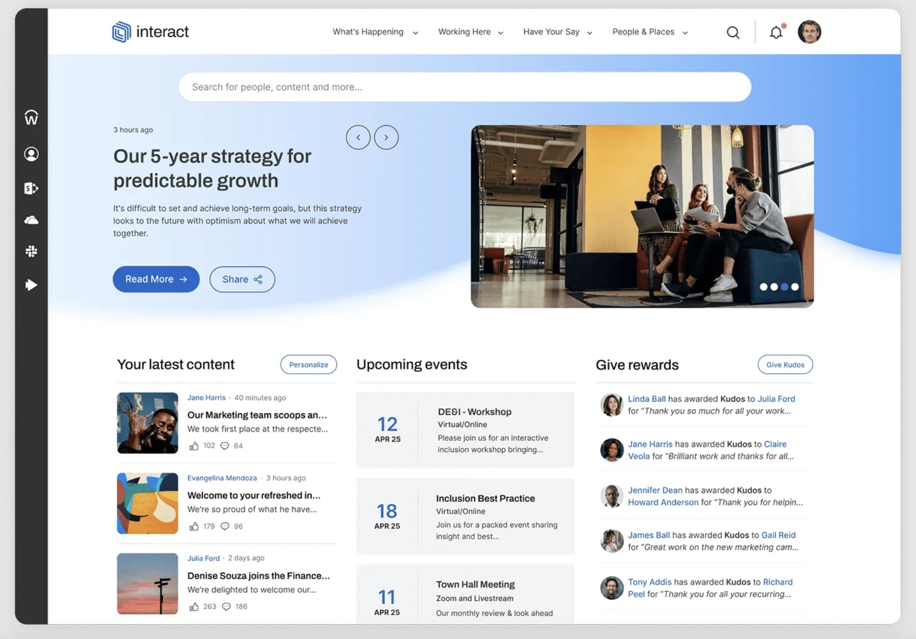 The home page of the Interact intranet is equipped with useful features like news and events