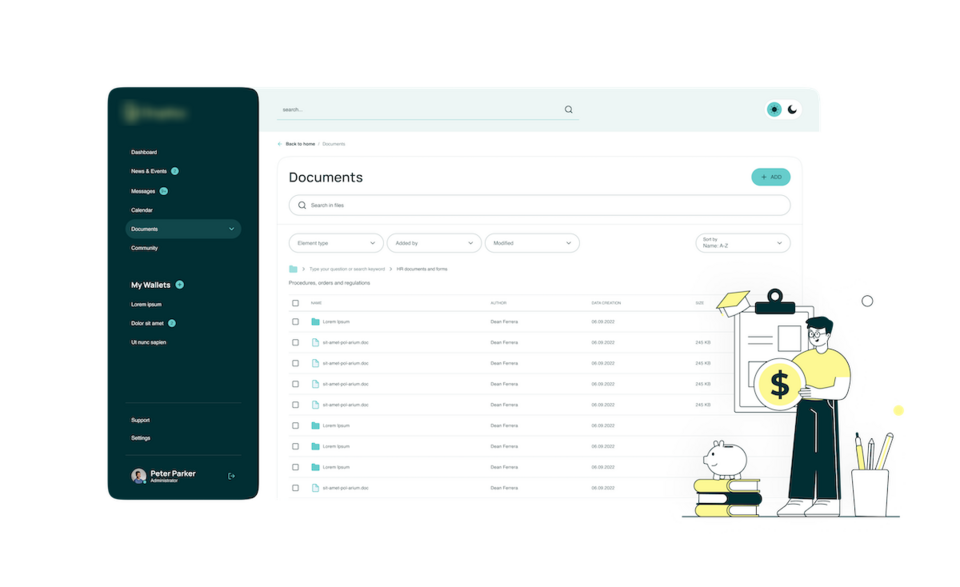 The intranet search proposed by graphic designers that allows for searching among documents.