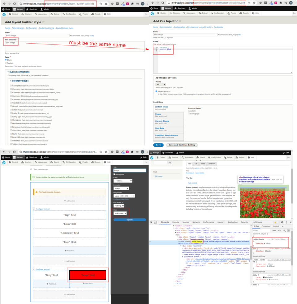 Styling the elements of the landing page using the Layout Builder Styles and Asset Injector Drupal modules