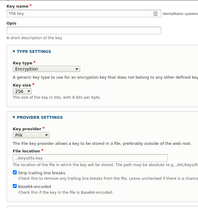 Adding a new key in the Key module configuration